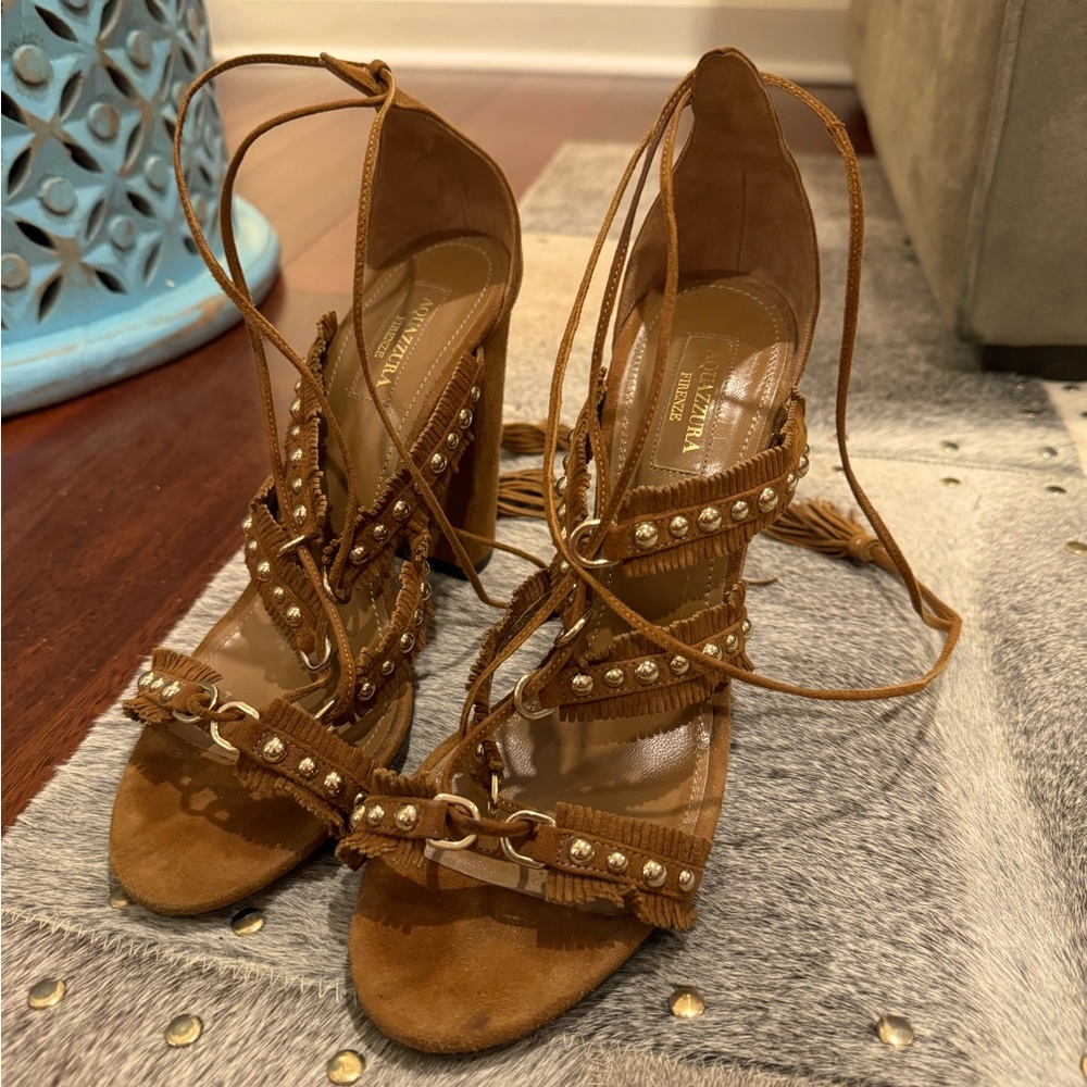 Aquazzura Brown Studded Sandals